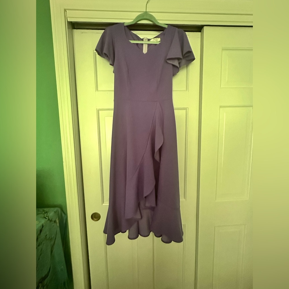 Purple A-Line Midi Dress with Flutter Sleeves